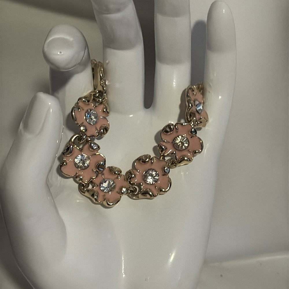 Napier pink flower rhinestone bracelet